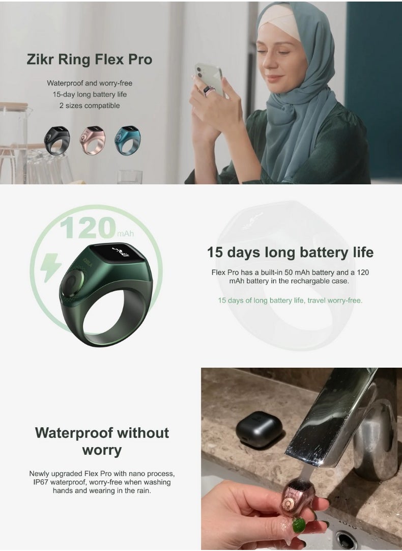 iQIBLA iQIBLA Smart Zikr Ring Flex Pro | Tasbih Counter & Muslim Prayer Time Reminder | Waterproof Wearable Technology | Blue Edition  - Image 3