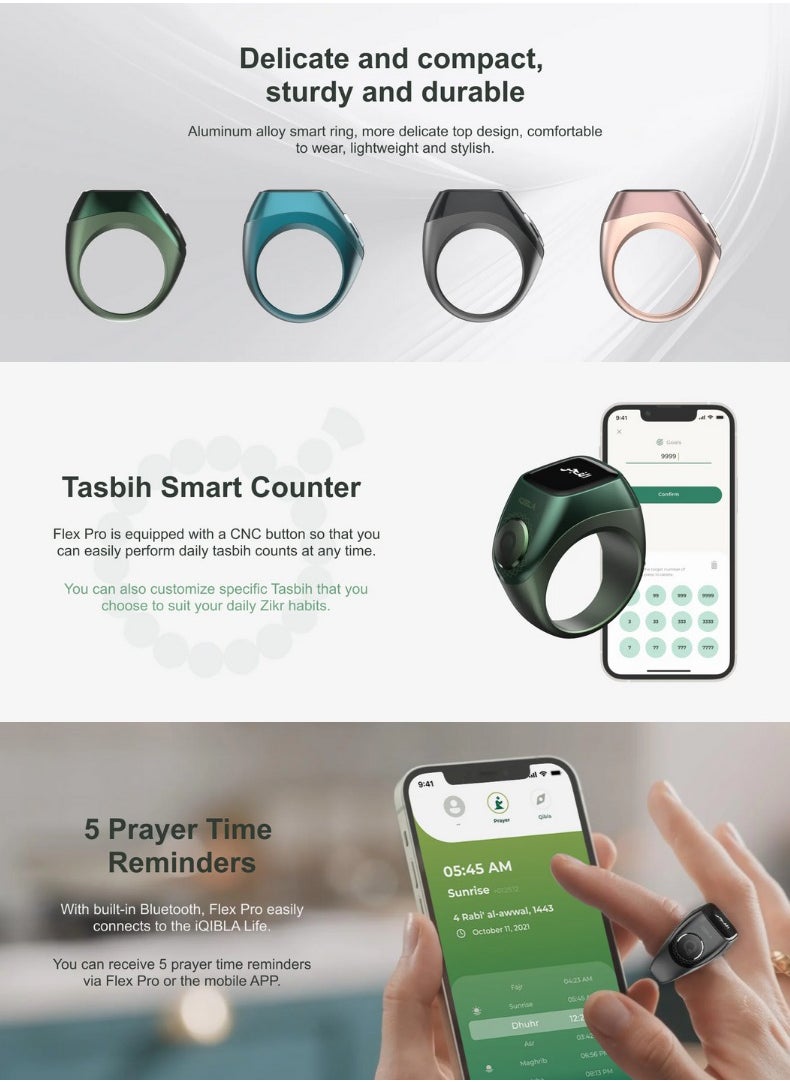 iQIBLA iQIBLA Smart Zikr Ring Flex Pro | Tasbih Counter & Muslim Prayer Time Reminder | Waterproof Wearable Technology | Blue Edition  - Image 4