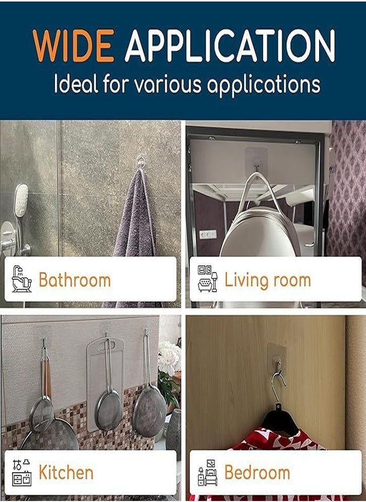 Adhesive Wall Hooks Heavy Duty 22 lbs for Walls Damage-Free, Adhesive Transparent Hooks for Towel, Waterproof, Home, Bathroom, Kitchen, Office, Outdoor, Pack of 30  - Image 3