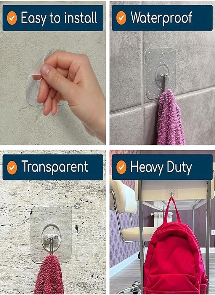 Adhesive Wall Hooks Heavy Duty 22 lbs for Walls Damage-Free, Adhesive Transparent Hooks for Towel, Waterproof, Home, Bathroom, Kitchen, Office, Outdoor, Pack of 30  - Image 4