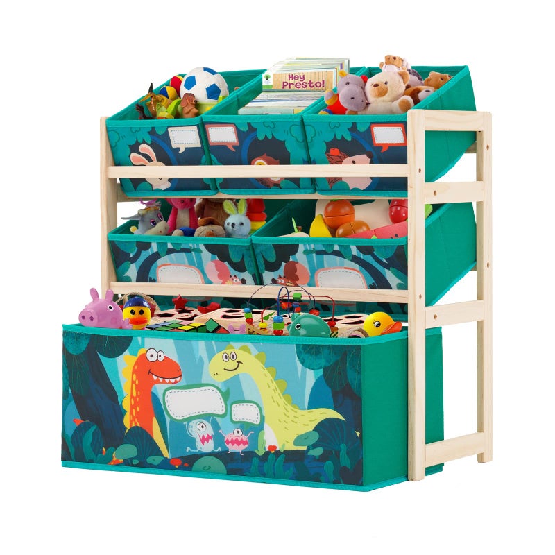 Kids Toy Storage Organizer 3Tier Wooden Children Storage Rack with 6 Detachable Storage Bins Extra Large Capacity Bookshelf Bookcase for Playroom Nursery and Kids Room Boys Girls