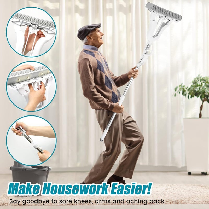 KRLZ SelfWringing Sponge MopAbsorbent Roller for Floor Cleaning Includes 1 Reusable Heads Quickie Butterfly Squeeze Mop for Wet Dry Home Use - Image 3