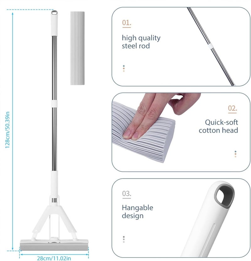 KRLZ SelfWringing Sponge MopAbsorbent Roller for Floor Cleaning Includes 1 Reusable Heads Quickie Butterfly Squeeze Mop for Wet Dry Home Use - Image 4