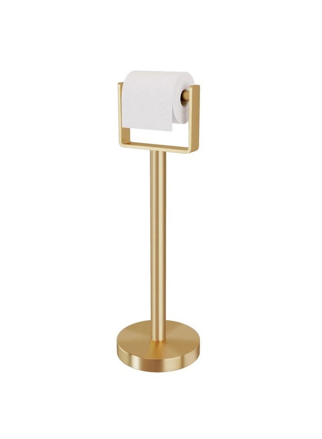 YUMORE Toilet Paper Holder Free Standing, Stainless Steel Toilet Paper Stand, Weighted Base Floor Tissue Roll Holder for Bathroom,Gold 200UP - Image 1