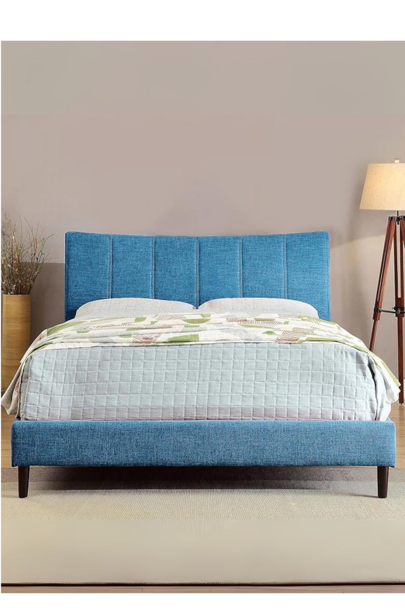 Karnak Modern Upholstered Bed Frame –  Fabric Bed with Padded Headboard, Wooden Legs – Queen Size 150Cm x 200cm Teal Blue