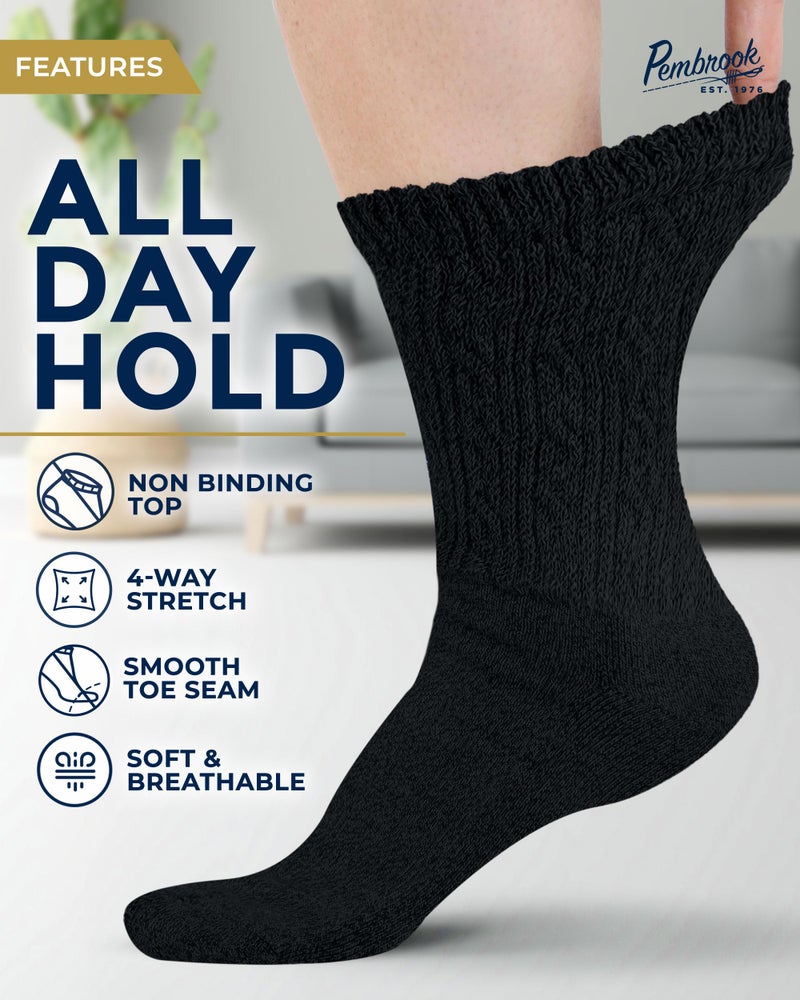 Pembrook Diabetic Socks for Women - 6 Pairs Cable Knit Womens Diabetic Socks, Bamboo Viscose, Non-Binding Top, Moisture-Wicking, Black - Image 2