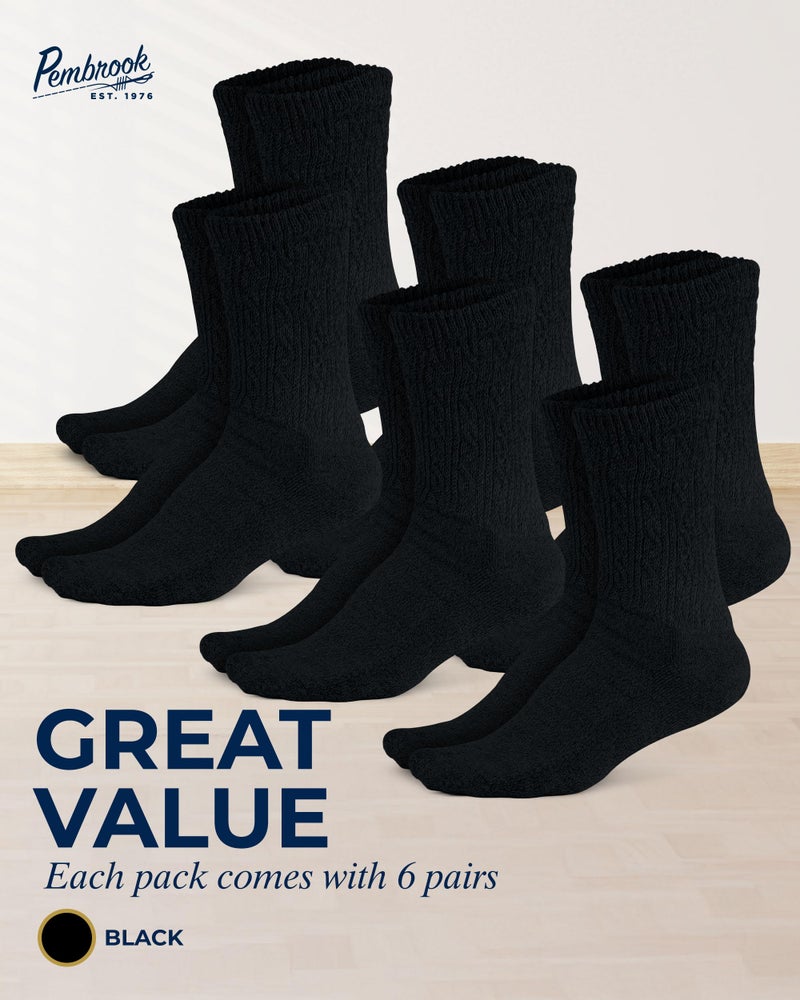 Pembrook Diabetic Socks for Women - 6 Pairs Cable Knit Womens Diabetic Socks, Bamboo Viscose, Non-Binding Top, Moisture-Wicking, Black - Image 5
