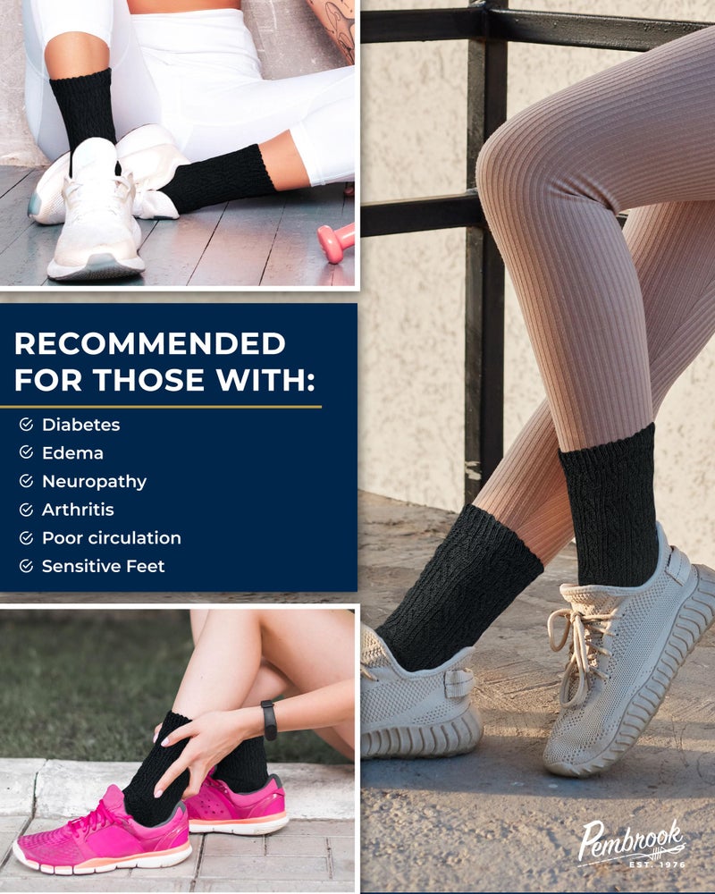 Pembrook Diabetic Socks for Women - 6 Pairs Cable Knit Womens Diabetic Socks, Bamboo Viscose, Non-Binding Top, Moisture-Wicking, Black - Image 4