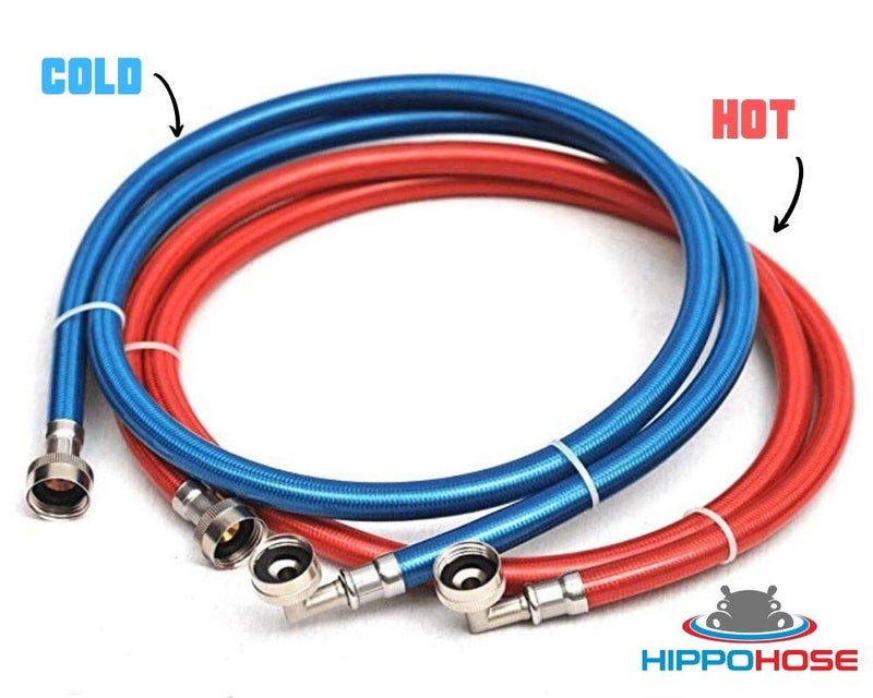 Hippohose Washing Machine Hoses (4FT) - Burst Proof - 3-Layer PVC Coated Stainless Steel - Universal Fit to All Wash Machines (2 Pack) - 90° Connection for Tight Spaces - Washer Water Supply Line - Image 4
