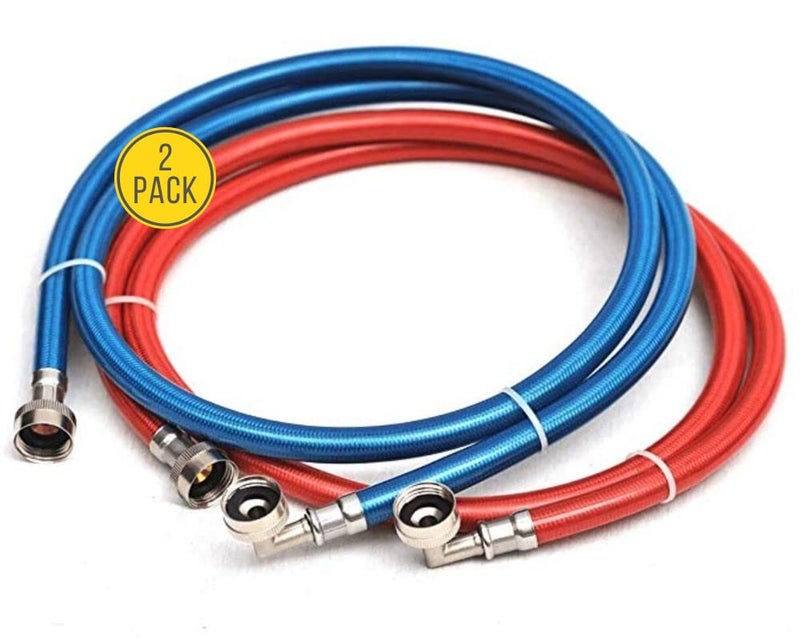 Hippohose Washing Machine Hoses (4FT) - Burst Proof - 3-Layer PVC Coated Stainless Steel - Universal Fit to All Wash Machines (2 Pack) - 90° Connection for Tight Spaces - Washer Water Supply Line - Image 1
