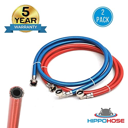 Hippohose Washing Machine Hoses (4FT) - Burst Proof - 3-Layer PVC Coated Stainless Steel - Universal Fit to All Wash Machines (2 Pack) - 90° Connection for Tight Spaces - Washer Water Supply Line - Image 5