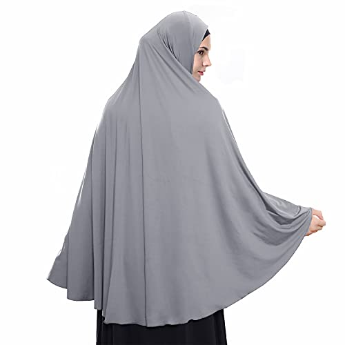 XINFU Women's High Stretch Hijab Muslim Arabian Long Milk Silk Purity Color Chiffon Hijab, Gray, Medium - Image 2
