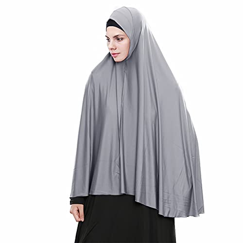 XINFU Women's High Stretch Hijab Muslim Arabian Long Milk Silk Purity Color Chiffon Hijab, Gray, Medium - Image 3