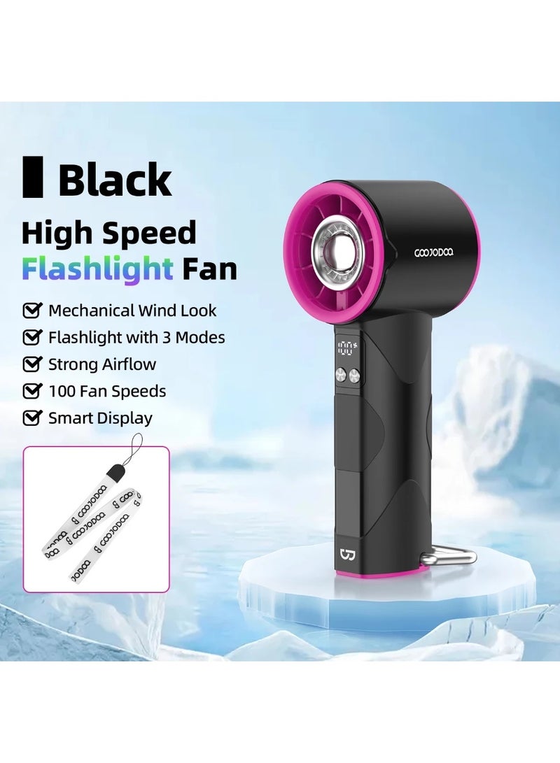 GOOJODOQ GFS002 Handheld Fan 100 Level Speed Fan With LED Display Flashlight - Black - Image 1