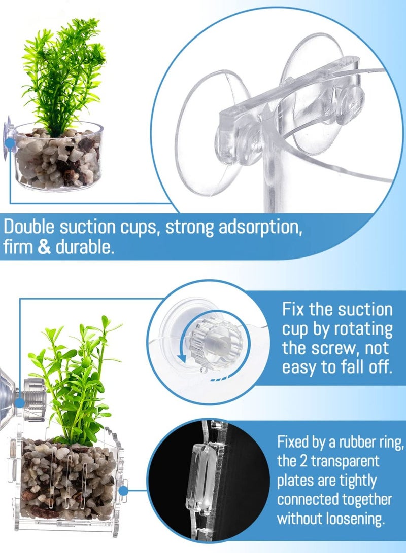 SYOSI Enlarged Acrylic Aquatic Plant Cups, 6Pcs Aquatic Plant Pot with Strong Suction Cups and Holes, Plant Pot Aquarium Decor in Different Shapes for Aquatic Holder Fish Tank Aquascape Decoration - Image 3