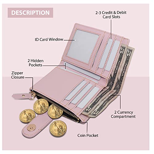 SAMTROH Small Women's Wallet -PU Leather Multi Wallets | Credit Card Holder | Coin Purse Zipper -Small Secure Card Case/Gift Wallet for Women and Girls (Pink) - Image 2