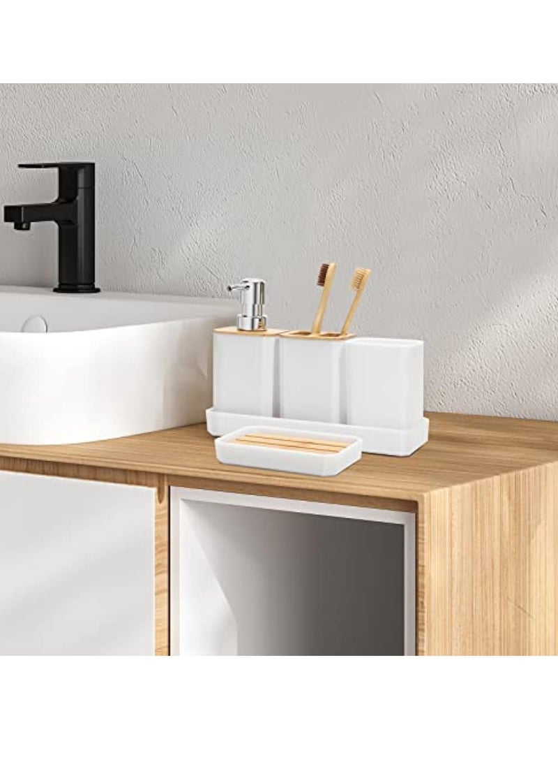 Bathroom Accessories Set,5 Pcs Bathroom Accessory Gift Set, Soap Dispenser, Soap Dish, Toothbrush Holder, Toothbrush Cup, Vanity Tray, Boho, Modern Bathroom Decor (White) - Image 3