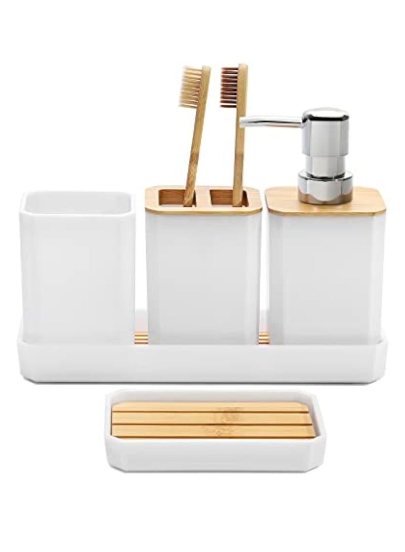 Bathroom Accessories Set,5 Pcs Bathroom Accessory Gift Set, Soap Dispenser, Soap Dish, Toothbrush Holder, Toothbrush Cup, Vanity Tray, Boho, Modern Bathroom Decor (White) - Image 1
