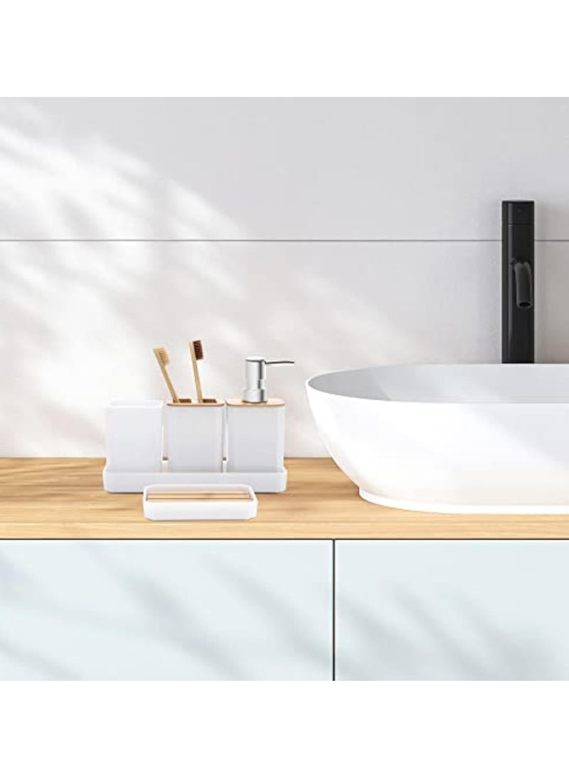 Bathroom Accessories Set,5 Pcs Bathroom Accessory Gift Set, Soap Dispenser, Soap Dish, Toothbrush Holder, Toothbrush Cup, Vanity Tray, Boho, Modern Bathroom Decor (White) - Image 5