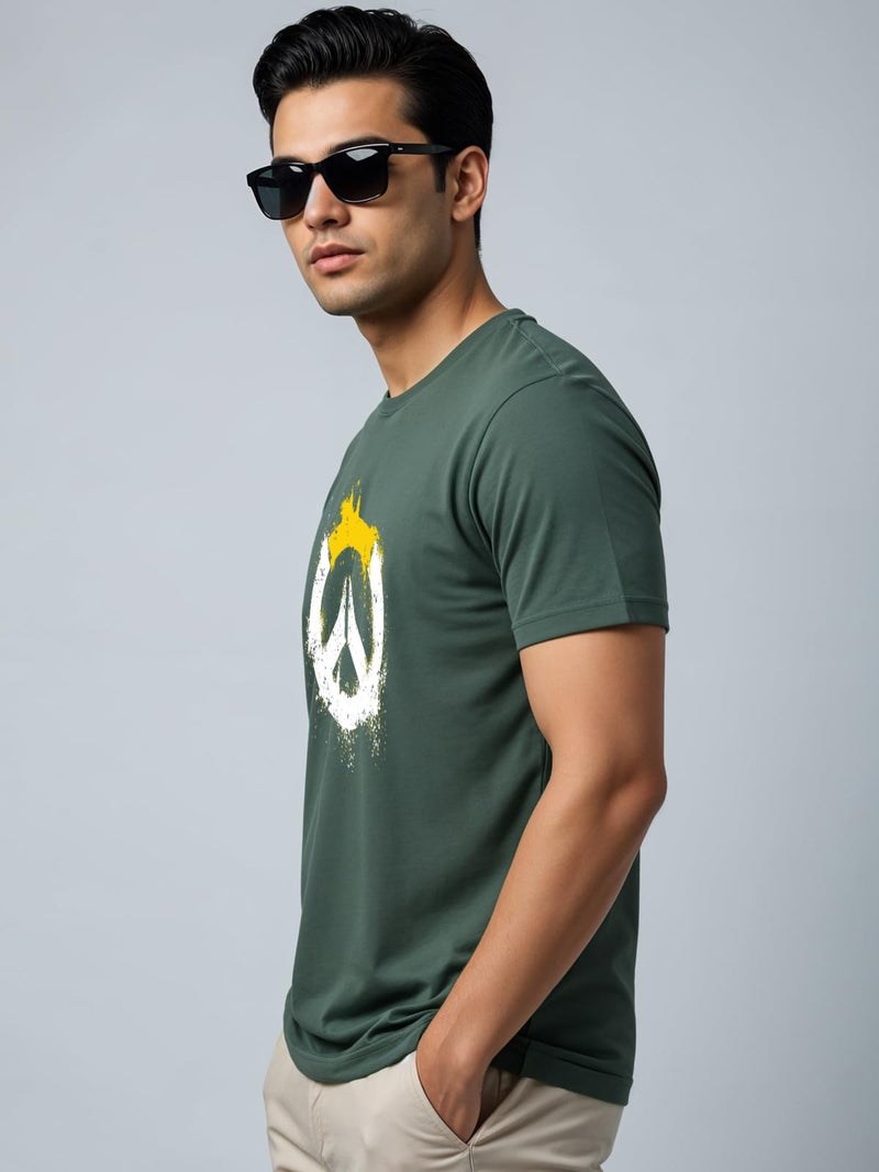 ADRO 100% Cotton Lycra Tshirts for Men | Regular Fit T-Shirt | Printed T Shirt for Men | Round Neck Half Sleeve Tees | Tshirt for Man | R22-M-PC-GN-2XL Green - Image 4