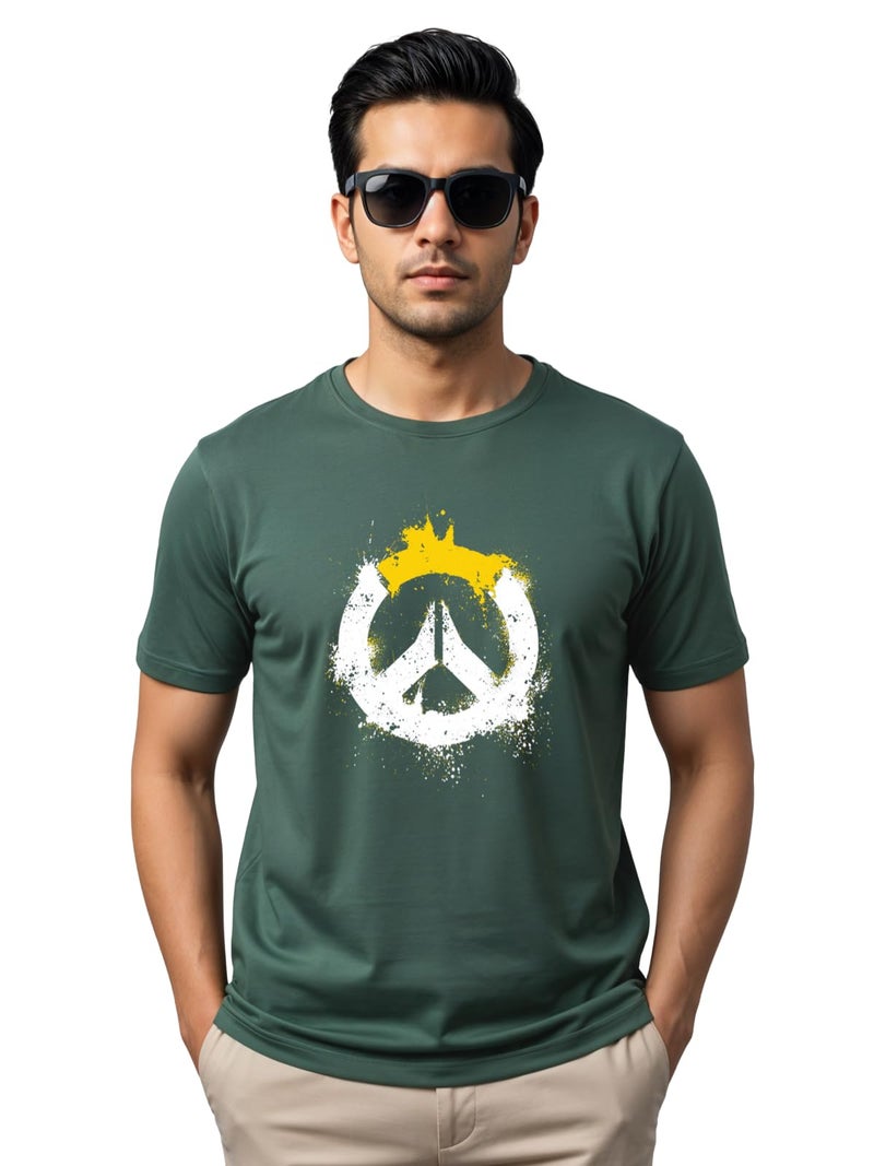 ADRO 100% Cotton Lycra Tshirts for Men | Regular Fit T-Shirt | Printed T Shirt for Men | Round Neck Half Sleeve Tees | Tshirt for Man | R22-M-PC-GN-2XL Green - Image 1