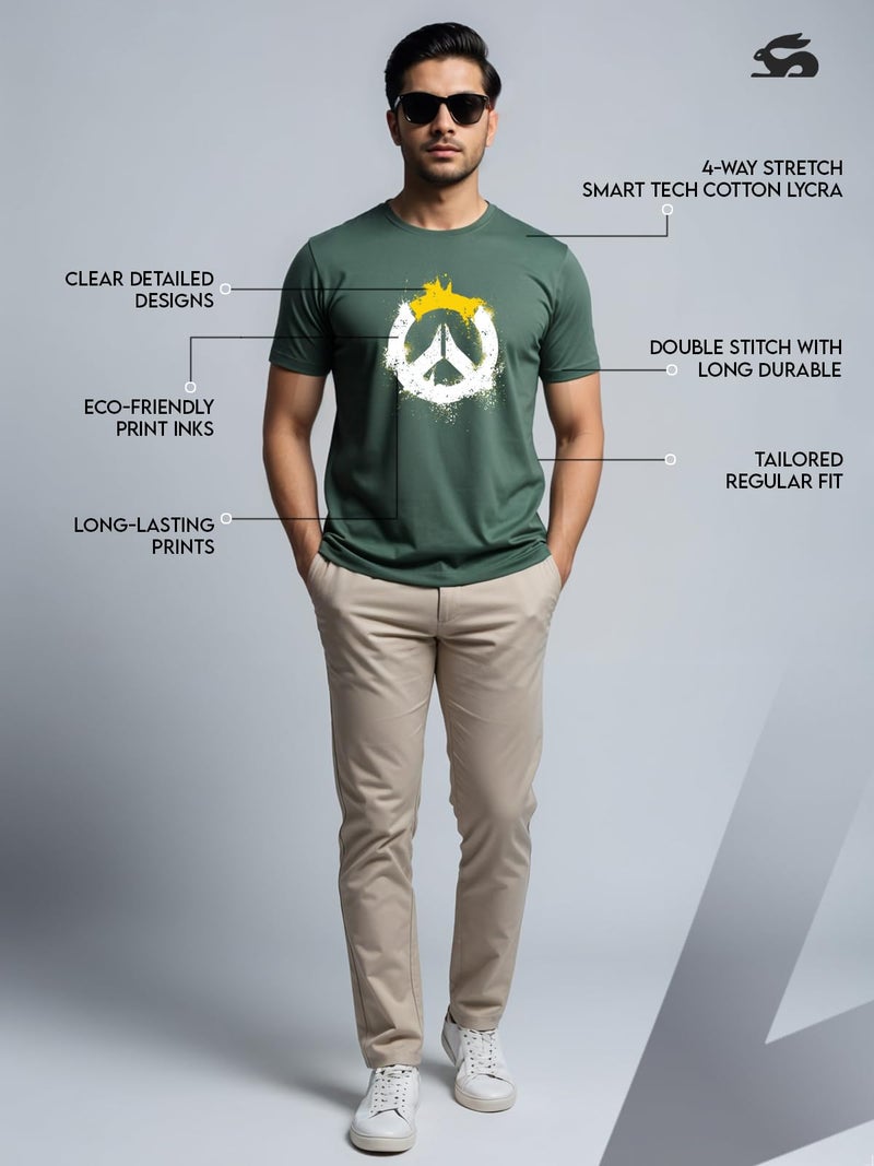 ADRO 100% Cotton Lycra Tshirts for Men | Regular Fit T-Shirt | Printed T Shirt for Men | Round Neck Half Sleeve Tees | Tshirt for Man | R22-M-PC-GN-2XL Green - Image 5
