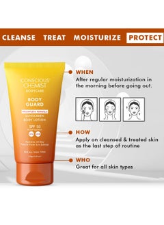 CONSCIOUS CHEMIST Sunscreen SPF 50 | 150g | Sunscreen for Oily Skin, Instant Cooling, De-tan SPF Body Lotion, Niacinamide with Ceramides & Betaine, UVA/UVB Protection, Reduces Dark Spots, All Skin Types  - Image 4