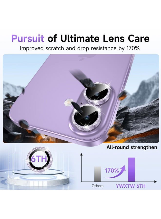 YWXTW Camera Lens Protector for iPhone 17, Individual Bling Glitter Metal Ring Tempered Glass Camera Screen Protector for iPhone 17 Accessories, Case Friendly (Glitter Purple) - Image 3