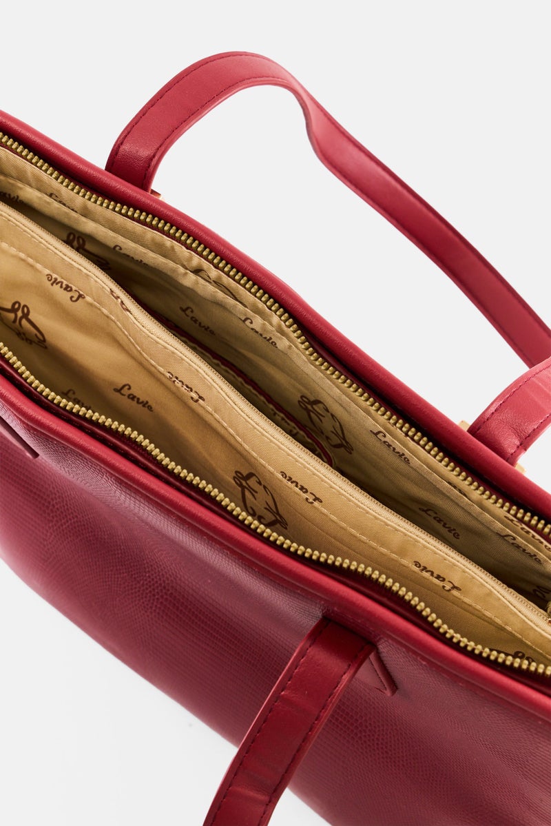 Lavie حقيبة توت نسائية بشعار ماركة ليز شيري، ماروني - Image 3