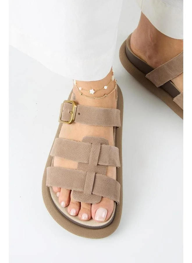 Borde Women's Real Leather Strapped, Buckle Nubuck Violet Slippers.