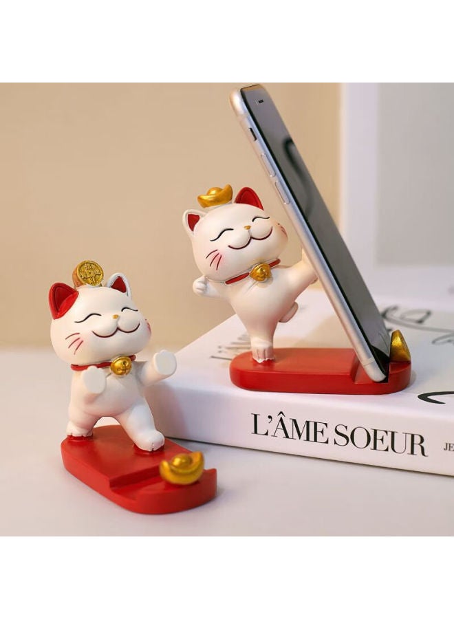 Youjialiangpin Lucky Cat Desktop Ornament Phone Stand, Practical Small Gift, Office Gift For Raffle Drawings And Decorations