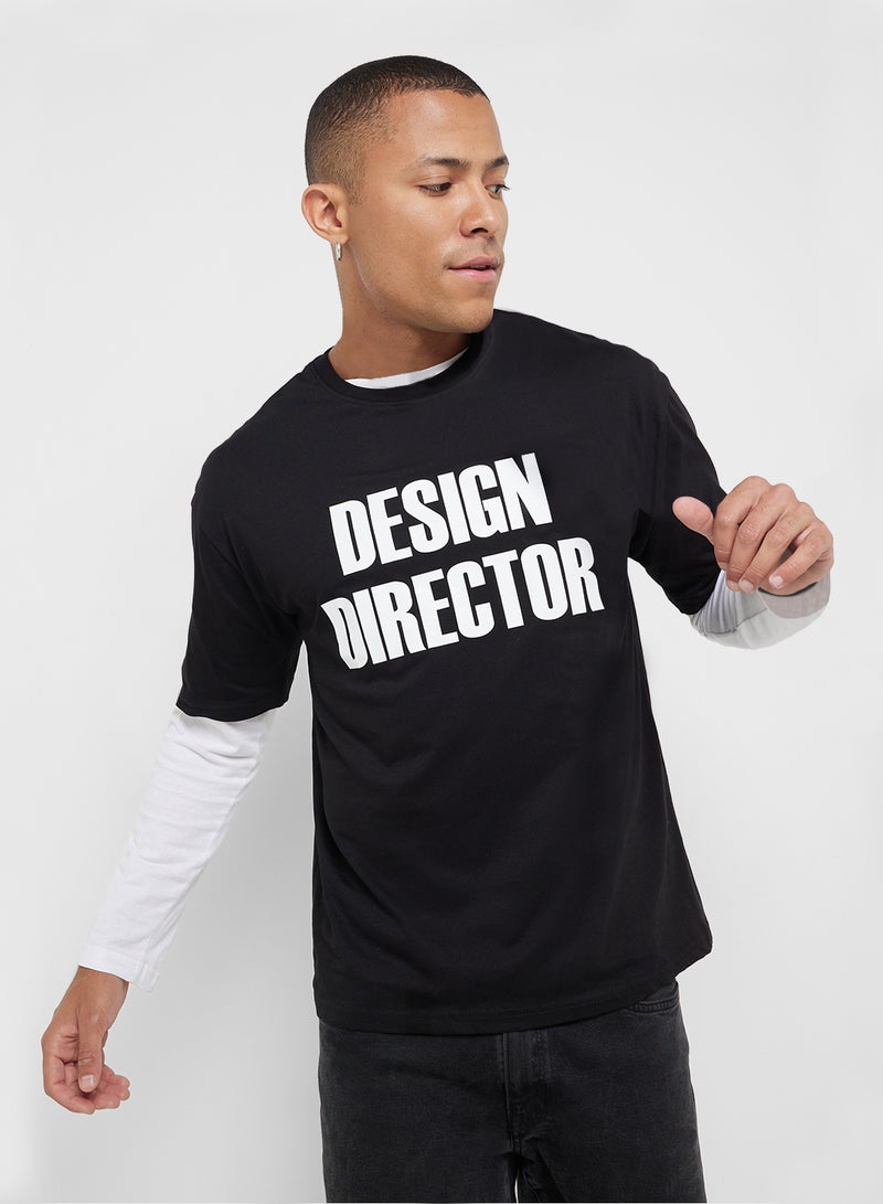 سفنتي فايف تيشيرت بطباعة جرافيك واسع - Image 1