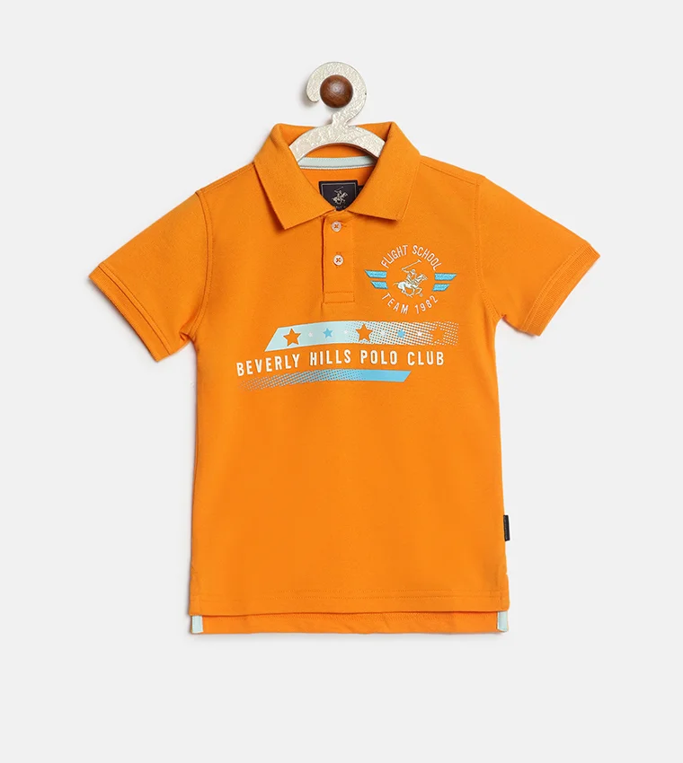 Typography Printed Polo Collar Cotton T-shirt