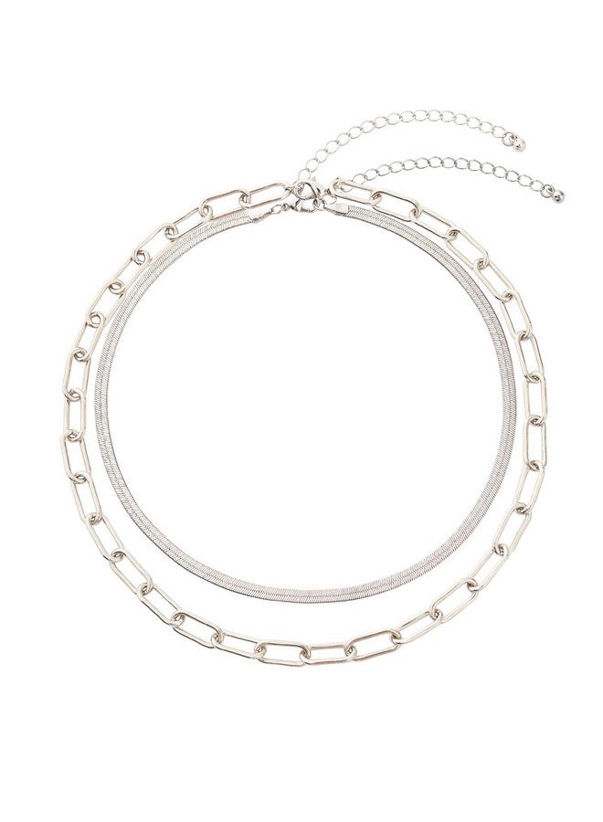 BaubleStar Link Layered Collar Necklace Silver Layering Paperclip Chain Herringbone Snake Choker Statement Fashion Jewelry For Women - Image 1