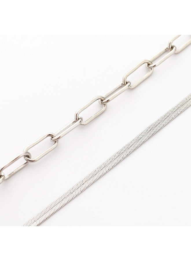 BaubleStar Link Layered Collar Necklace Silver Layering Paperclip Chain Herringbone Snake Choker Statement Fashion Jewelry For Women - Image 4