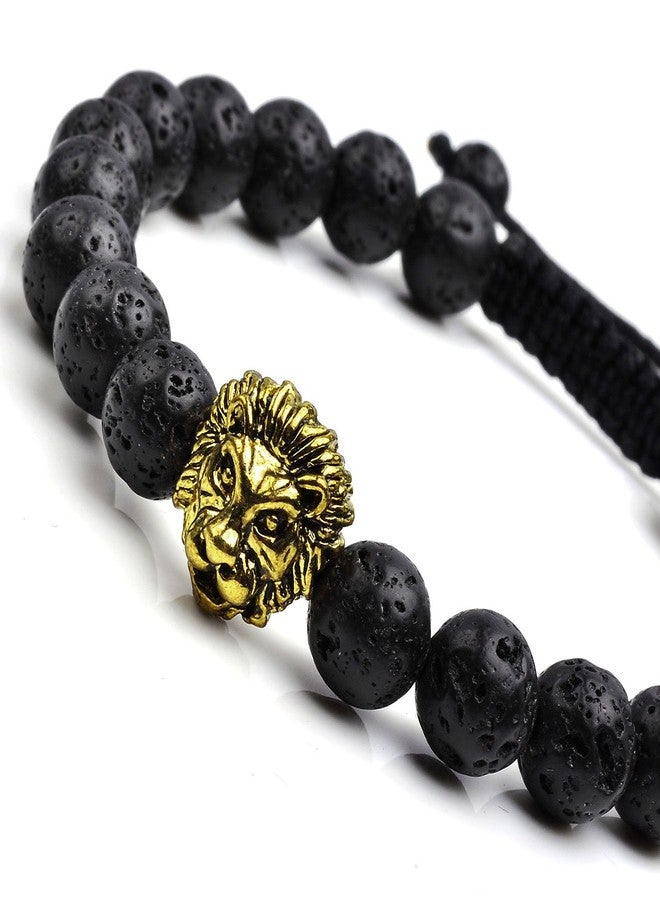 Jovivi 5 Pcs 8mm Handmade Natural Stone Bead Bracelets for Men Women Adjustable Lava Rock/Matte Agate/Picture/Dragonstone Lion Head Gemstone Beaded Bracelet Set Essential Oil Anxiety Jewelry - Image 4