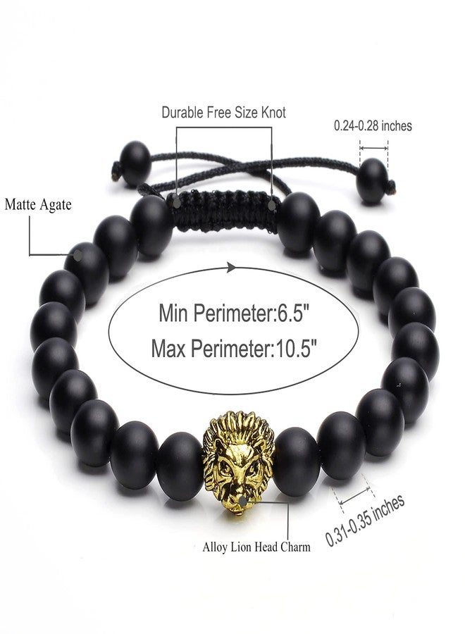 Jovivi 5 Pcs 8mm Handmade Natural Stone Bead Bracelets for Men Women Adjustable Lava Rock/Matte Agate/Picture/Dragonstone Lion Head Gemstone Beaded Bracelet Set Essential Oil Anxiety Jewelry - Image 5