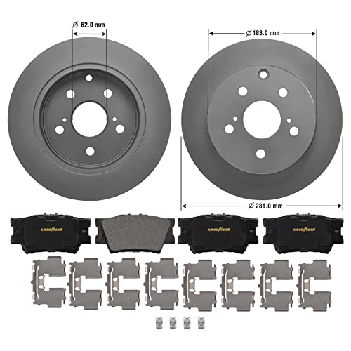 Goodyear Brakes PRK91866R | Rear Premium Brake Kit with Pair (2) of AntiOx Coated Brake Rotors and Ceramic Brake Pads fits Lexus HS250h 12-10; Toyota RAV4 18-06 - Image 2