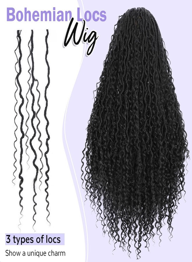 HANNE Full Lace Faux Loc Wigs 30 Inch Curly Goddess Braids Wig Knotless Braided Wigs for Black Women Twist Synthetic Lace Front Wig Dreadlock Wigs with Baby Hair - Image 5