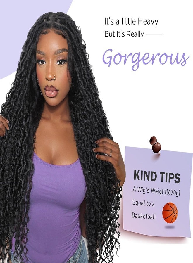 HANNE Full Lace Faux Loc Wigs 30 Inch Curly Goddess Braids Wig Knotless Braided Wigs for Black Women Twist Synthetic Lace Front Wig Dreadlock Wigs with Baby Hair - Image 4