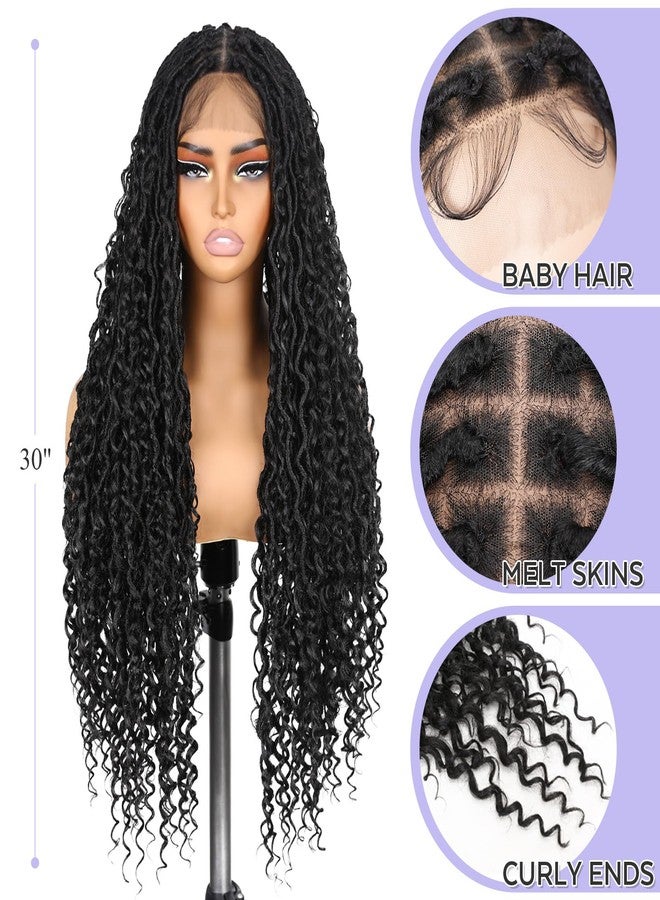 HANNE Full Lace Faux Loc Wigs 30 Inch Curly Goddess Braids Wig Knotless Braided Wigs for Black Women Twist Synthetic Lace Front Wig Dreadlock Wigs with Baby Hair - Image 2