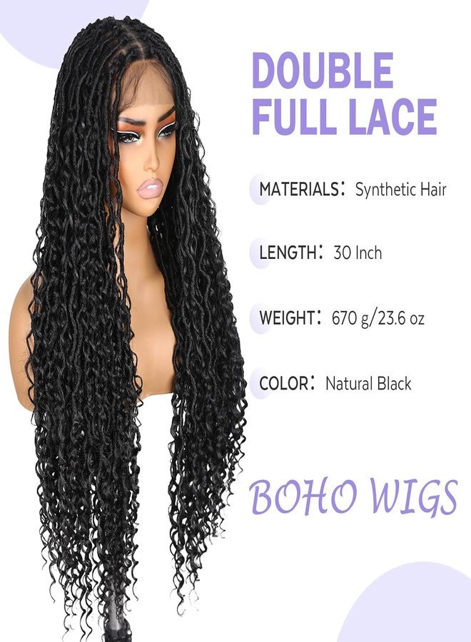 HANNE Full Lace Faux Loc Wigs 30 Inch Curly Goddess Braids Wig Knotless Braided Wigs for Black Women Twist Synthetic Lace Front Wig Dreadlock Wigs with Baby Hair - Image 3