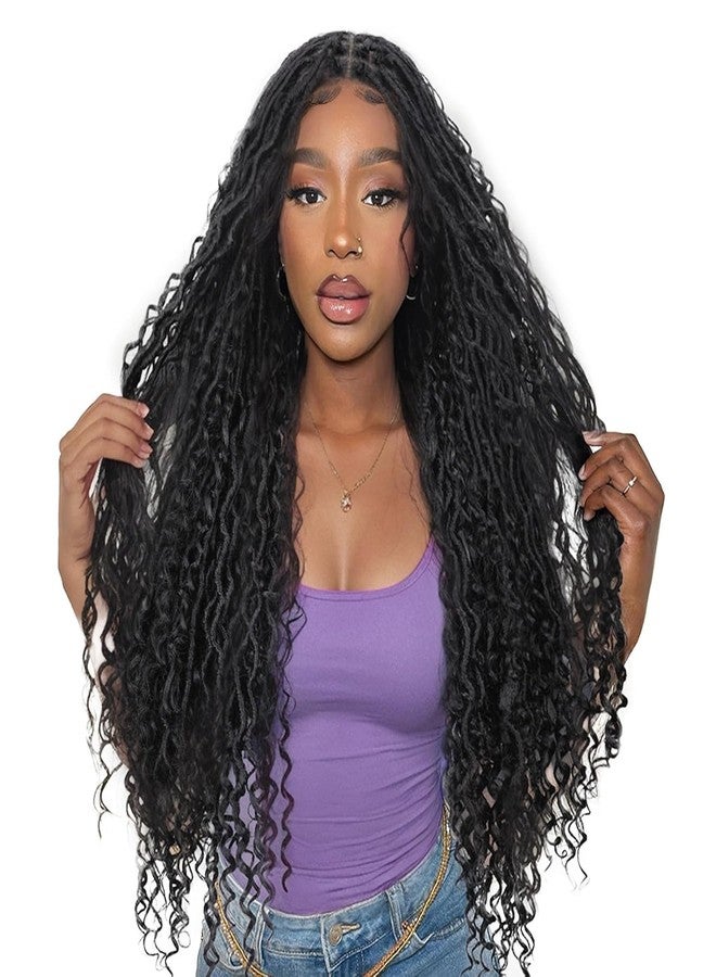HANNE Full Lace Faux Loc Wigs 30 Inch Curly Goddess Braids Wig Knotless Braided Wigs for Black Women Twist Synthetic Lace Front Wig Dreadlock Wigs with Baby Hair - Image 1