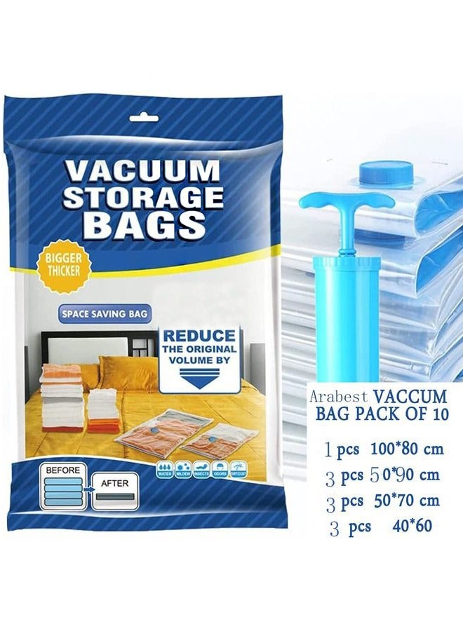 Arabest 10 Pack Vacuum Storage Bags 1 pcs (80x100cm) +3 pcs (50x90cm) 3 pcs (50x70), 3pcs (40x60) Reusable vacuum bag for packing ,Clothe, Blanket, Pillow, Travel (with Suction Pump) PSLJH224 - Image 2
