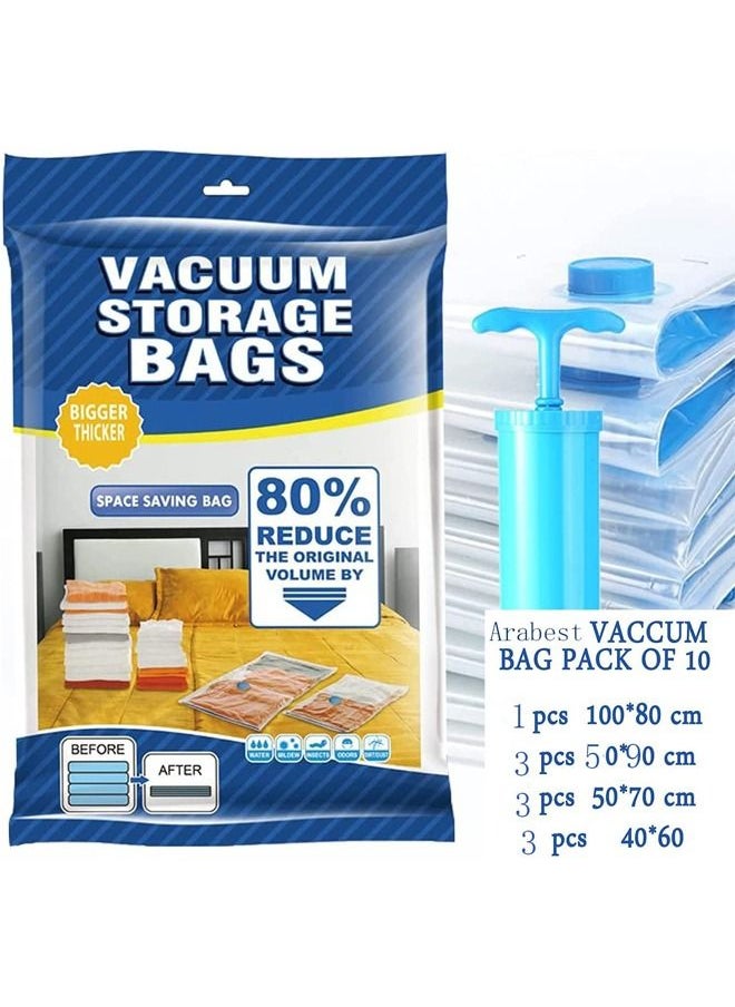 Arabest 10 Pack Vacuum Storage Bags 1 pcs (80x100cm) +3 pcs (50x90cm) 3 pcs (50x70), 3pcs (40x60) Reusable vacuum bag for packing ,Clothe, Blanket, Pillow, Travel (with Suction Pump) PSLJH224  - Image 2
