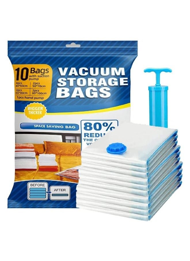 Arabest 10 Pack Vacuum Storage Bags 1 pcs (80x100cm) +3 pcs (50x90cm) 3 pcs (50x70), 3pcs (40x60) Reusable vacuum bag for packing ,Clothe, Blanket, Pillow, Travel (with Suction Pump) PSLJH224  - Image 1