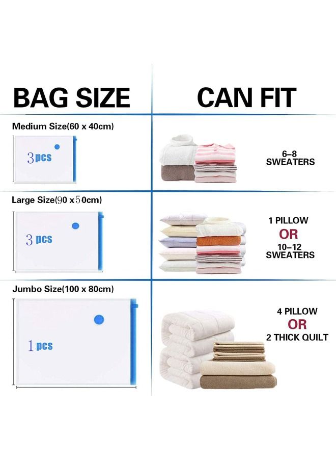 10 Pack Vacuum Storage Bags 1 pcs (80x100cm) +3 pcs (50x90cm) 3 pcs (50x70), 3pcs (40x60) Reusable vacuum bag for packing ,Clothe, Blanket, Pillow, Travel (with Suction Pump) PSLJH224