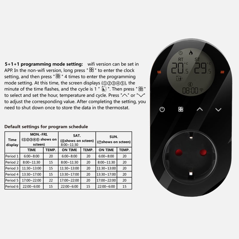 Wifi Smart Thermostat: 95~220V 16A, Heat Cool Dual Mode - 4 Customizable Modes, Lcd Touch Screen With 2.5m External Sensor for Smart Homes Malls Industrial Spaces - Image 3