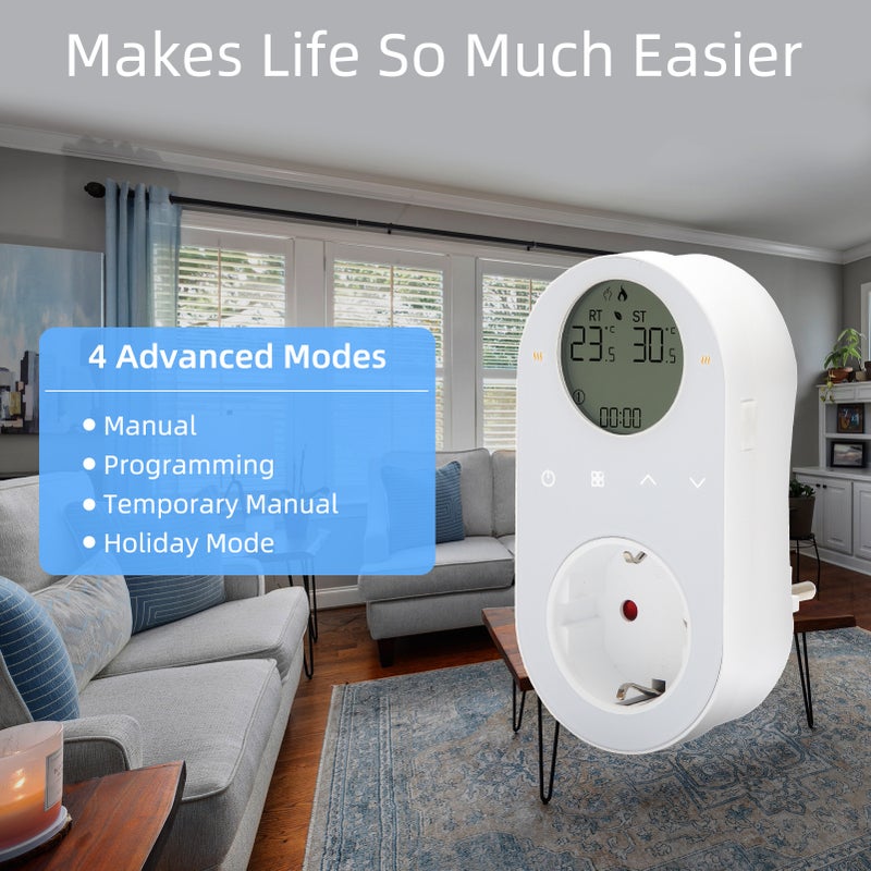 Wifi Smart Thermostat: 95~220V 16A, Heat Cool Dual Mode - 4 Customizable Modes, Lcd Touch Screen With 2.5m External Sensor for Smart Homes Malls Industrial Spaces - Image 2