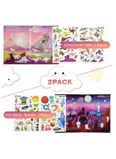 KASTWAVE Sticker Books, KASTWAVE 2Pcs Reusable Sticker Book Learning Toys for 2 to 6 Years Old Boys Girls, Dinosaur Park and Space Travel Sticker Books for Toddler Educational Sticker Toy  - Image 3